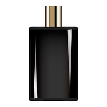 Black Perfume Bottle Mockup. Realistic Illustration Of Black Perfume Bottle Vector Mockup For Web Design Isolated On White Background