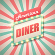 Retro light sign. American diner banner. Vector illustration. 