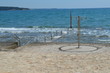 Infrastruktura na betonowej plazy w Chorwacji, Istria, Novigrad