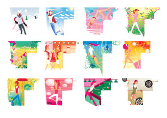 Wall Mural - Zodiac sports lady. A set of 12  images of a young girl in a zodiac sign on a complex background.