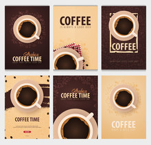 Cup Of Black Coffee With The Hand-draw Doodle Elements On The Background. Set Of Coffee Posters For Ads.