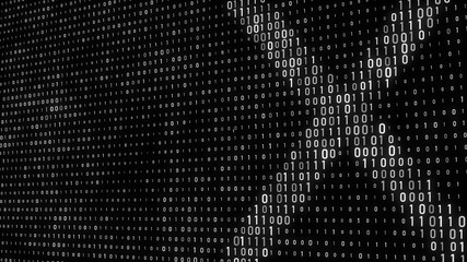 Fototapete - Abstract digital background. Binary code. Abstract shapes. Green color. 3D rendering.