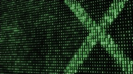 Fototapete - Abstract digital background. Binary code. Abstract shapes. Green color. 3D rendering.