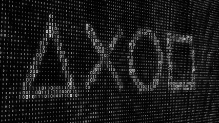 Fototapete - Abstract digital background. Binary code. Abstract shapes. Green color. 3D rendering.