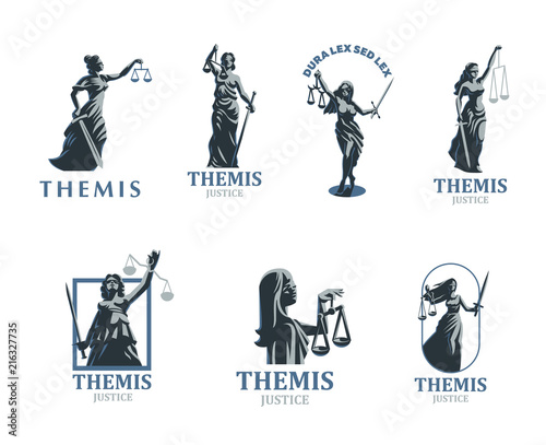 The goddess of justice Themis. Set. Vector. Tableau sur Toile