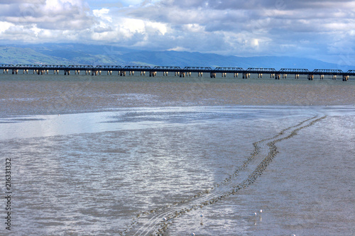 Fotografia, Obraz Trail Across the Mudflats at Low Tide, Palo Alto, South San Francisco Bay,
