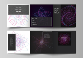 Poster - Vector layout of two square format covers design templates for trifold square brochure, flyer. Random chaotic lines that creat real shapes. Chaos pattern, abstract texture. Order vs chaos concept.