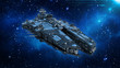 © freestyle_images - Alien spaceship in the Universe, spacecraft flying in deep space with stars in the background, UFO front view, 3D rendering