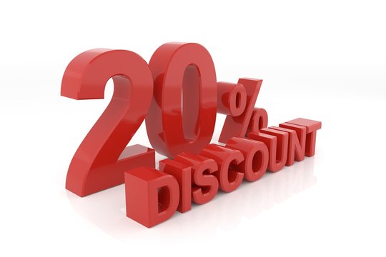 Twenty percent discount. 3D rendering.