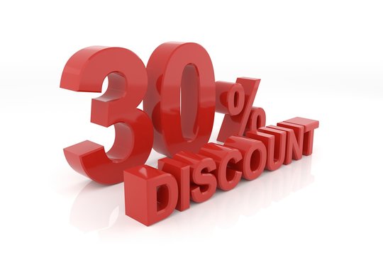 Thirty percent discount. 3D rendering.