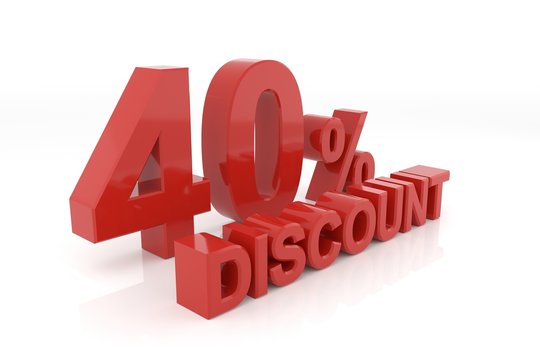 Forty percent discount. 3D rendering.