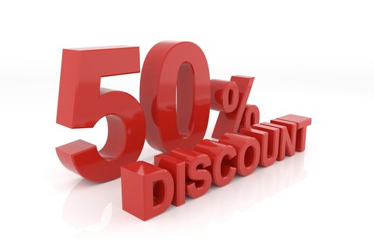 Fifty percent discount. 3D rendering.