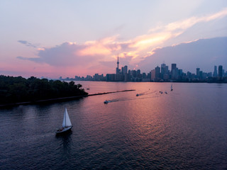 Aerial of Toronto Skyline during Sunset from Waterfront