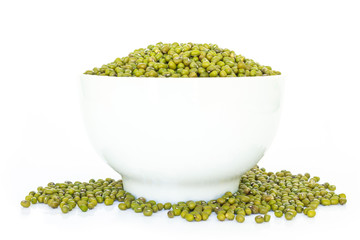 mung bean green in bowl red on white background