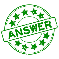 Poster - Grunge green answer word with star icon round rubber seal stamp on white background