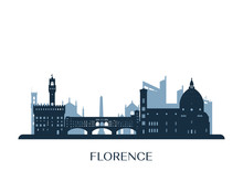 Florence Skyline, Monochrome Silhouette. Vector Illustration.