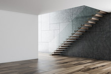 Empty White And Gray Room Interior, Stairs