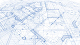 Fototapeta  - Architecture design: blueprint plan - illustration of a plan modern residential building / technology, industry, business concept illustration: real estate, building, construction, architecture