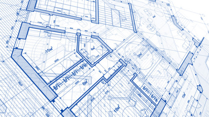 Architecture design: blueprint plan - illustration of a plan modern residential building / technology, industry, business concept illustration: real estate, building, construction, architecture