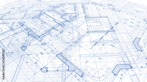 Architecture design: blueprint plan - illustration of a plan modern residential Fototapet