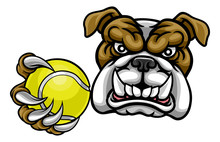 Bulldog Dog Holding Tennis Ball Sports Mascot