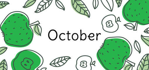 Poster - October apple vector. Hand drawn design. Doodle sketch. Fruit calendar