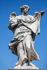 Wall Mural - Angel with the garment and dice by Paolo Naldini on the Pont Sant'Angelo bridge in Rome