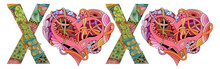 Word XOXO With Shape Of Heart. Vector Decorative Zentangle Object