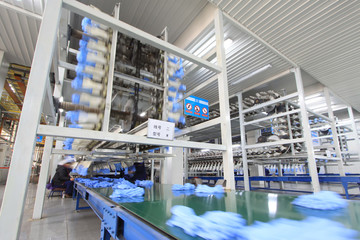 Workers in the PVC gloves production lines in a factory