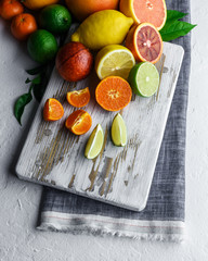 Wall Mural - Mix of different citrus fruits closeup. Healthy diet vitamin concept. Food photography