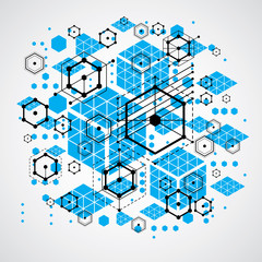 Poster - modular bauhaus vector background, created from simple geometric figures like hexagons, circles and 