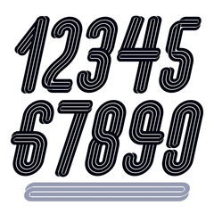 Poster - Modern vector digits, funky tall decorative numerals collection made with parallel lines. For use as poster design elements for anniversary and birthday greeting.