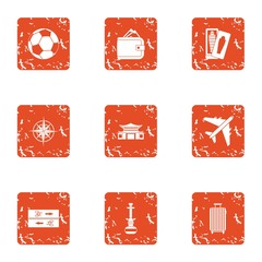 Poster - Tour flight icons set. Grunge set of 9 tour flight vector icons for web isolated on white background