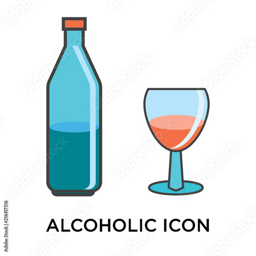 Fotografía Alcoholic icon vector sign and symbol isolated on white background, Alcoholic lo