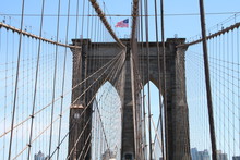 Brooklyn Bridge And The American Flag