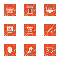 Poster - Advance icons set. Grunge set of 9 advance vector icons for web isolated on white background