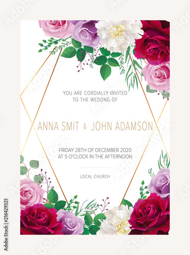 Wedding Floral Invitation Save The Date Card Design With Burgundy