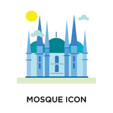 Fototapeta Londyn - Blue mosque icon vector sign and symbol isolated on white background, Blue mosque logo concept