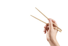 Male Hand Holding Chopsticks, Isolated On White Background