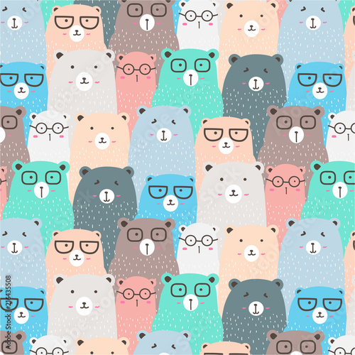 Fotografia Hand Drawn Bears Vector Pattern Background