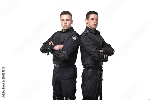 Special force troops with gun and baton Poster Mural XXL