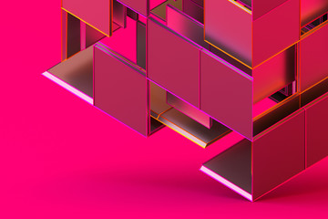 Poster - Abstract 3d rendering of geometric shapes. Composition with squares. Cube design. Modern background for poster, cover, branding, banner, placard.