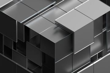 Poster - Abstract 3d rendering of geometric shapes. Composition with squares. Cube design. Modern background for poster, cover, branding, banner, placard.