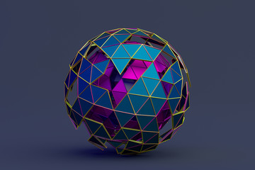 Poster - abstract 3d rendering of polygonal sphere. geometric shape, futuristic modern background design for 