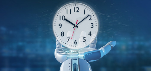 Poster - Cyborg hand holding a Clock timer 3d rendering