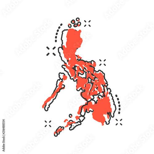 Vector cartoon Philippines map icon in comic style. Philippines sign illustration pictogram. Cartography map business splash effect concept. © Lysenko.A