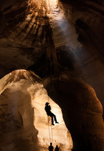 Silhouette Of Training Alpinist In Luzit Caves. Moshav Luzit, Ella Valley. Israel