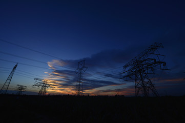 The power supply facilities of contour in the evening