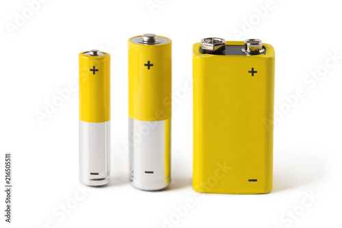 Fotomural Three batteries (AAA, AA and PP3), isolated on white background