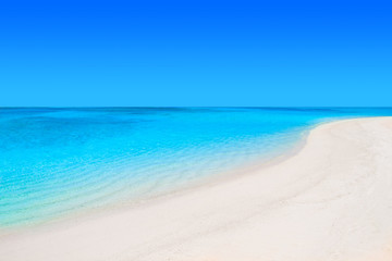 Poster - Lonely sandy beach with turquoise ocean and blue sky